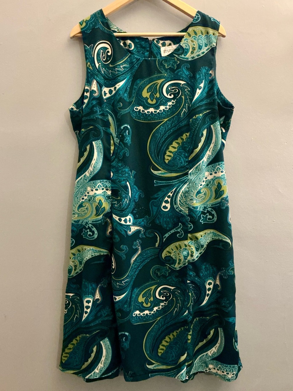 Women’s Size 18 Teal Blue Paisley A-Line Sleeveless Dress Boho Midi Studio I